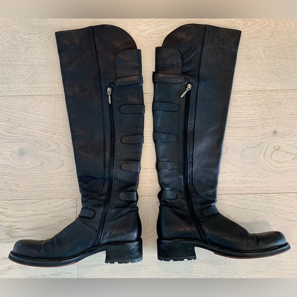 PACIOTTI Designer Black Leather Over Knee Boots Silver 41 US 10-10.5 EXCELLENT! - Picture 3 of 16